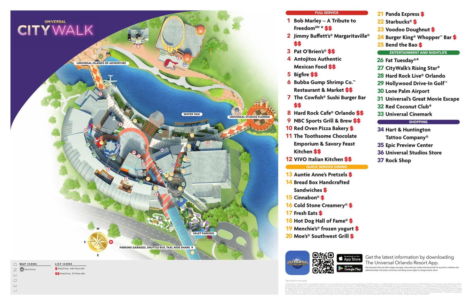 Universal CityWalk Orlando map 2026 — dining, entertainment, and shopping between the Universal Orlando park gates