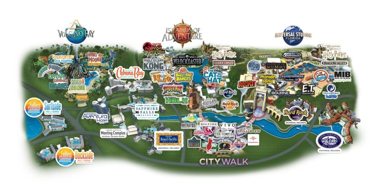Universal Orlando Resort map 2026 showing Epic Universe and the original parks
